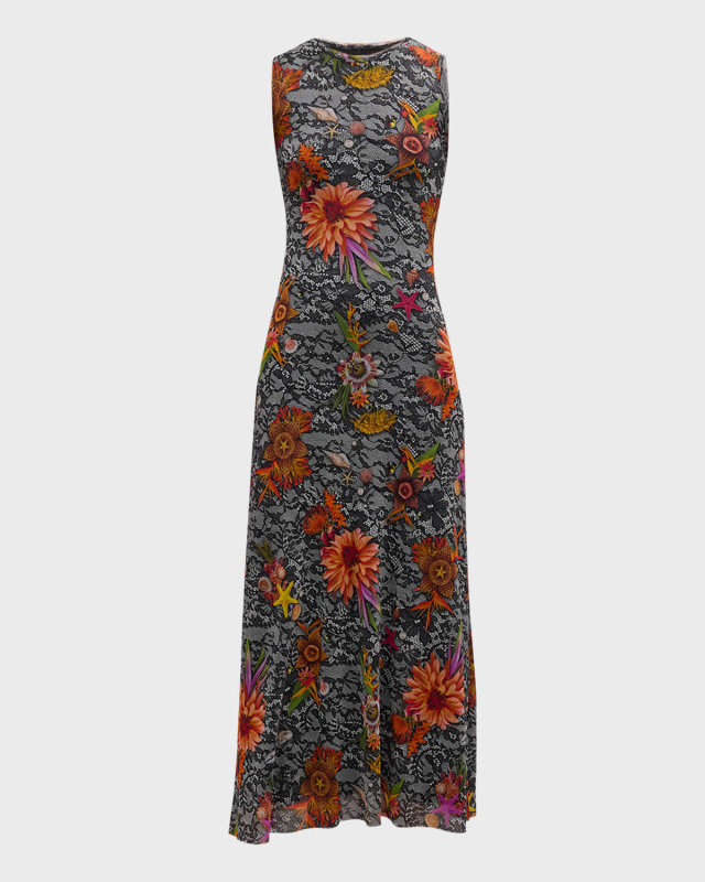 Sleeveless Floral Lace-Print Maxi Dress